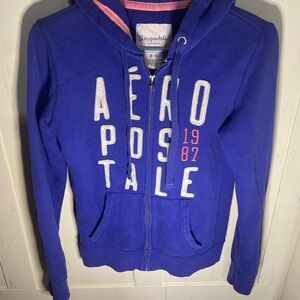Y2K Aéropostale purplish Blue Zip-Up Hoodie with Pink 1987 size MD
